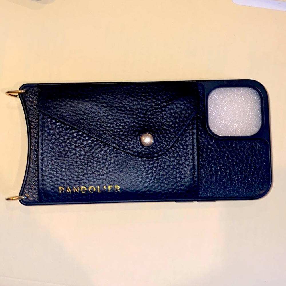Black Bandolier Phone Case for iPhone 11pro pebbled genuine Leather